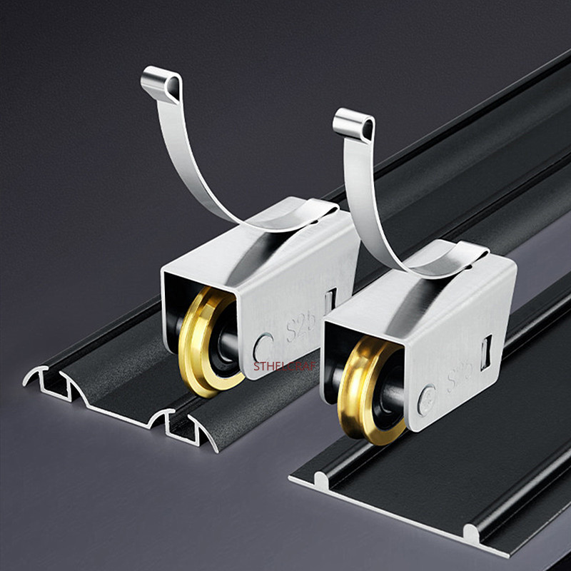 Furniture Rails Hardware - 2Pcs Stainless Steel Track Pulley Shower