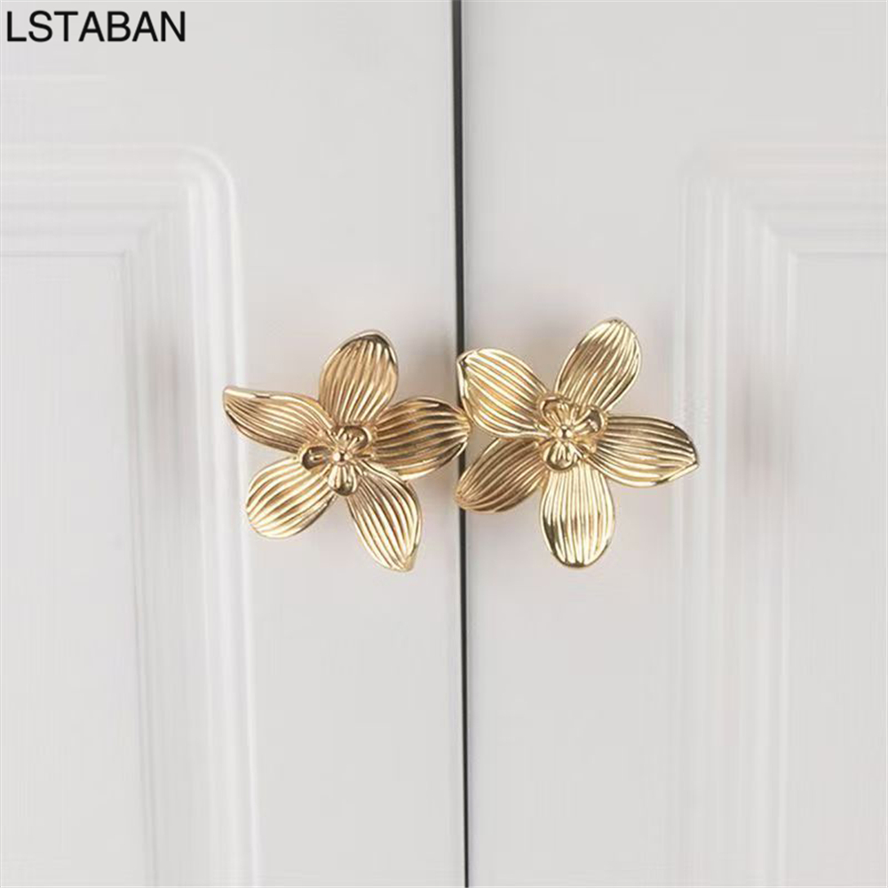Drawer Pull Gold - Flower Shape Solid Gold Kitchen Cabinet