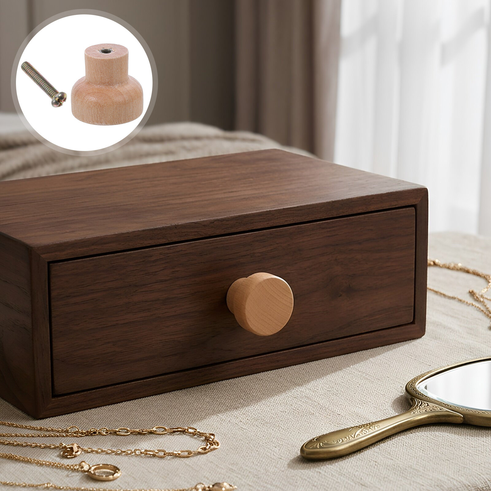 Cabinet Knob Round - 30Pcs Solid Beech Wood Drawer Knobs