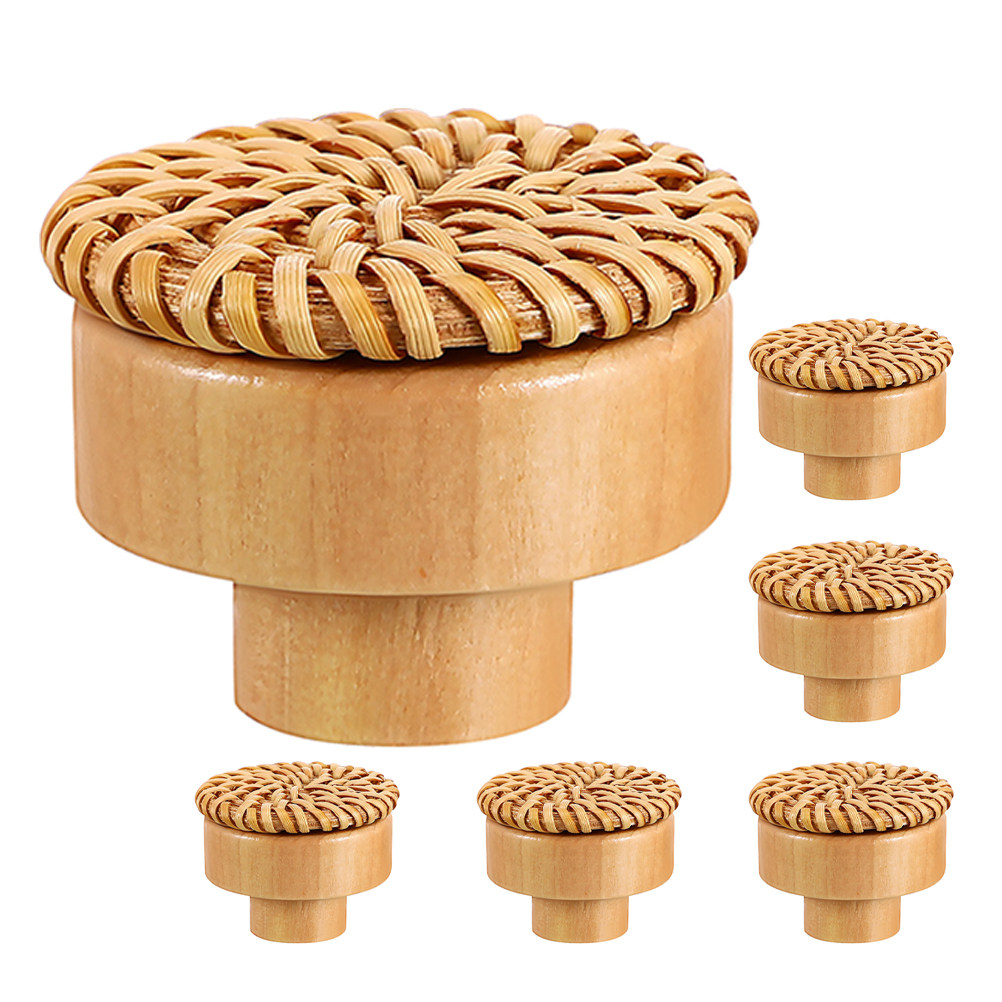 6Pcs Round Woven Wood Drawer K - Cabinet Knob Round recension och pris